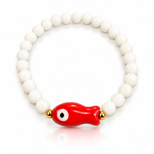 Load image into Gallery viewer, Ceramic Fish and White Glass Bracelet - 12 colours
