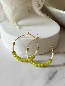 Gem and Miyuki Beaded Stainless Steel 30mm Hoop Earrings