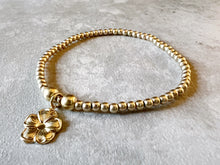 Load image into Gallery viewer, Gold Filled Flower Charm Ball Bracelet

