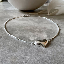 Load image into Gallery viewer, Sterling Silver Puff Heart Anklet
