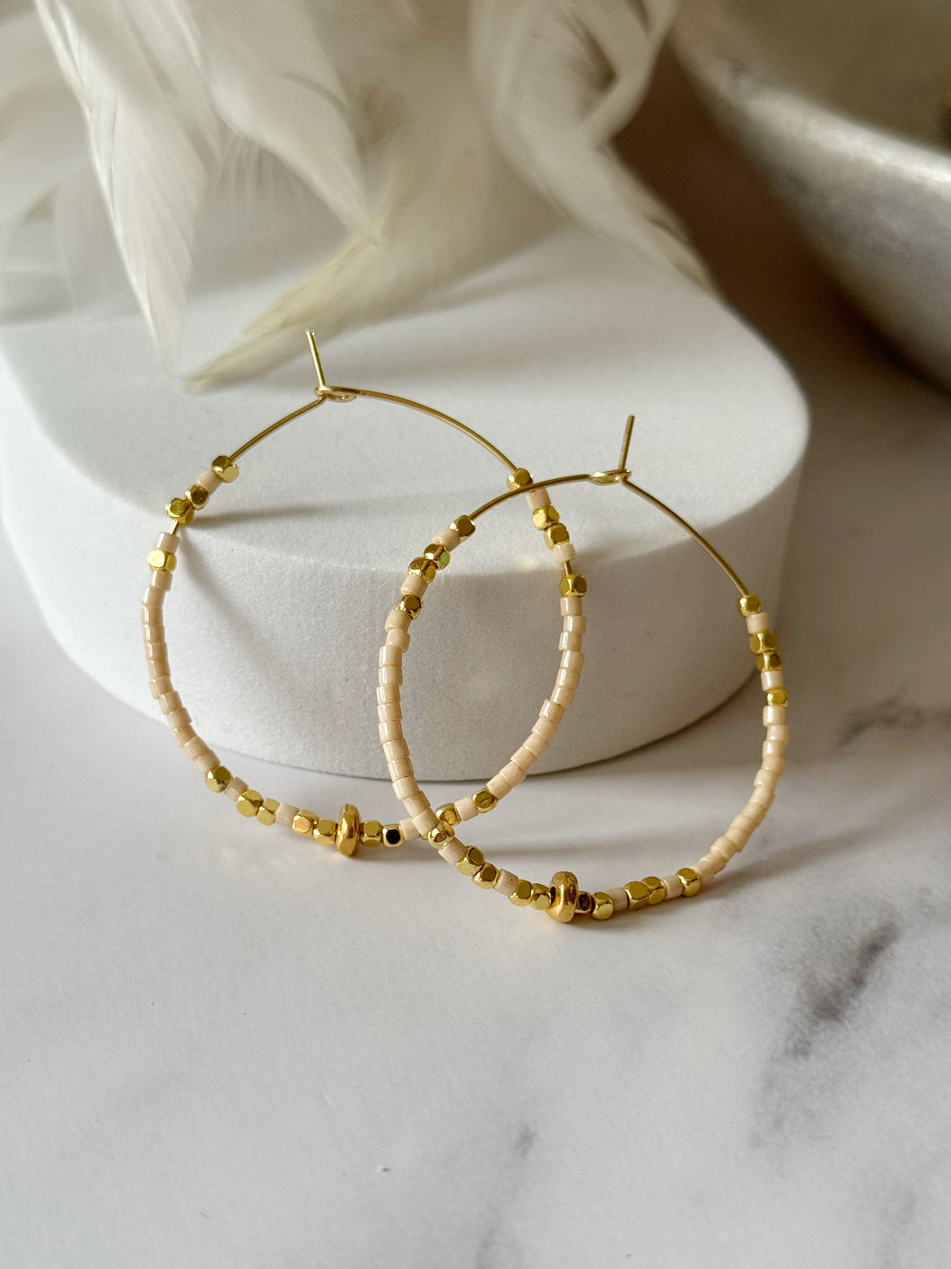 Miyuki Beaded Stainless Steel 40mm Hoop Earrings