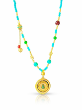 Load image into Gallery viewer, Beautifully intricate long beaded necklace - turquoise and gold
