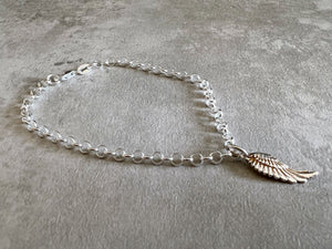 Sterling Silver Angel Wing Charm Chain Bracelet