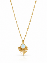 Load image into Gallery viewer, Opalite Sunburst charm on a Stainless Steel Satellite Necklace
