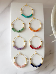 Gem and Miyuki Beaded Stainless Steel 30mm Hoop Earrings