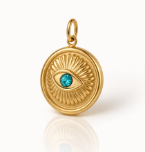 Load image into Gallery viewer, Gold Evil Eye charm with crystal eye
