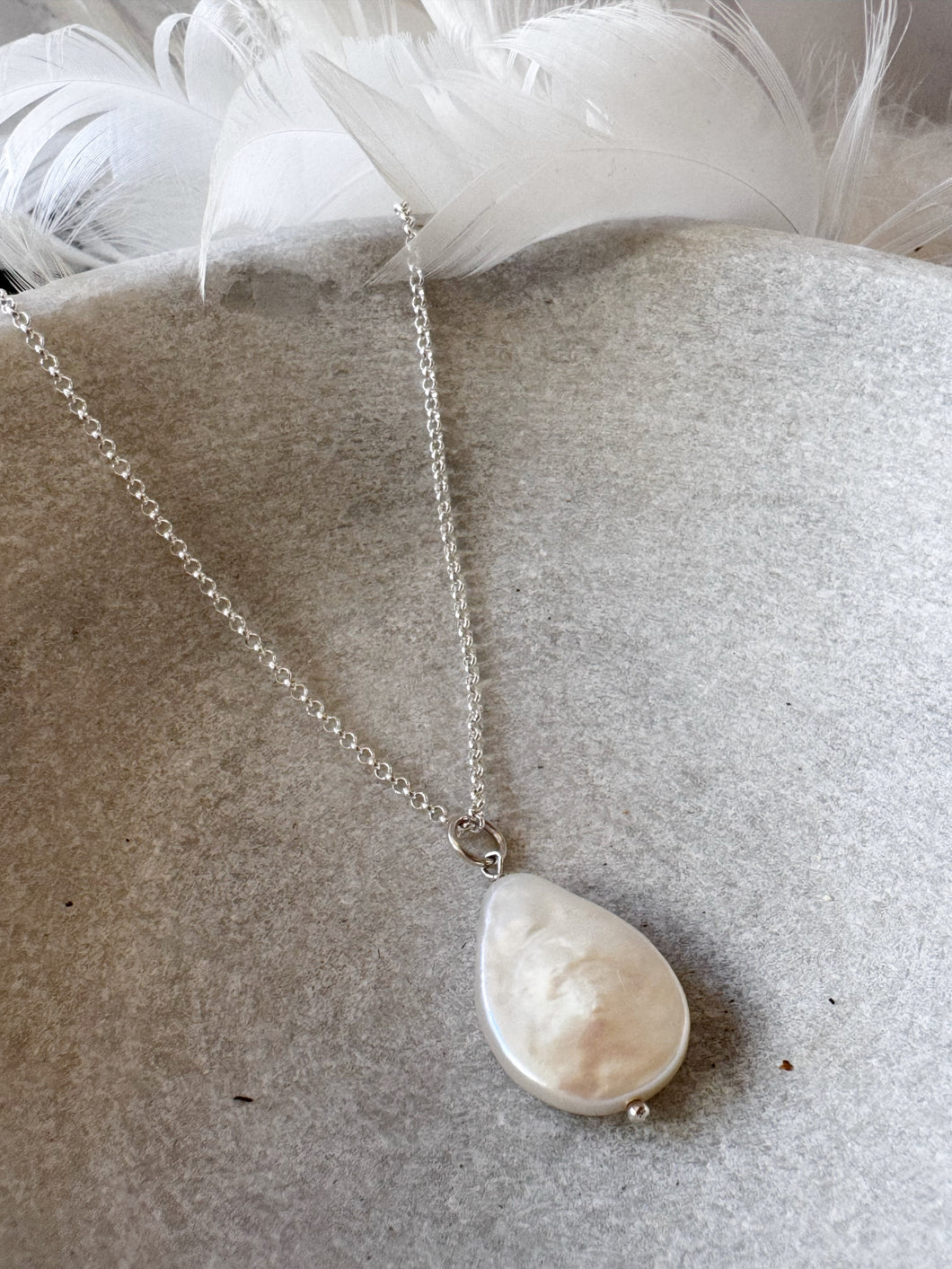 Teardrop Freshwater Pearl pendant Sterling Silver necklace