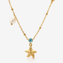 Load image into Gallery viewer, Starfish, heart, Pearl and crystal multi charm necklace
