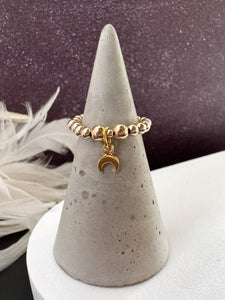 Half Moon Charm Beaded Stretch Ring