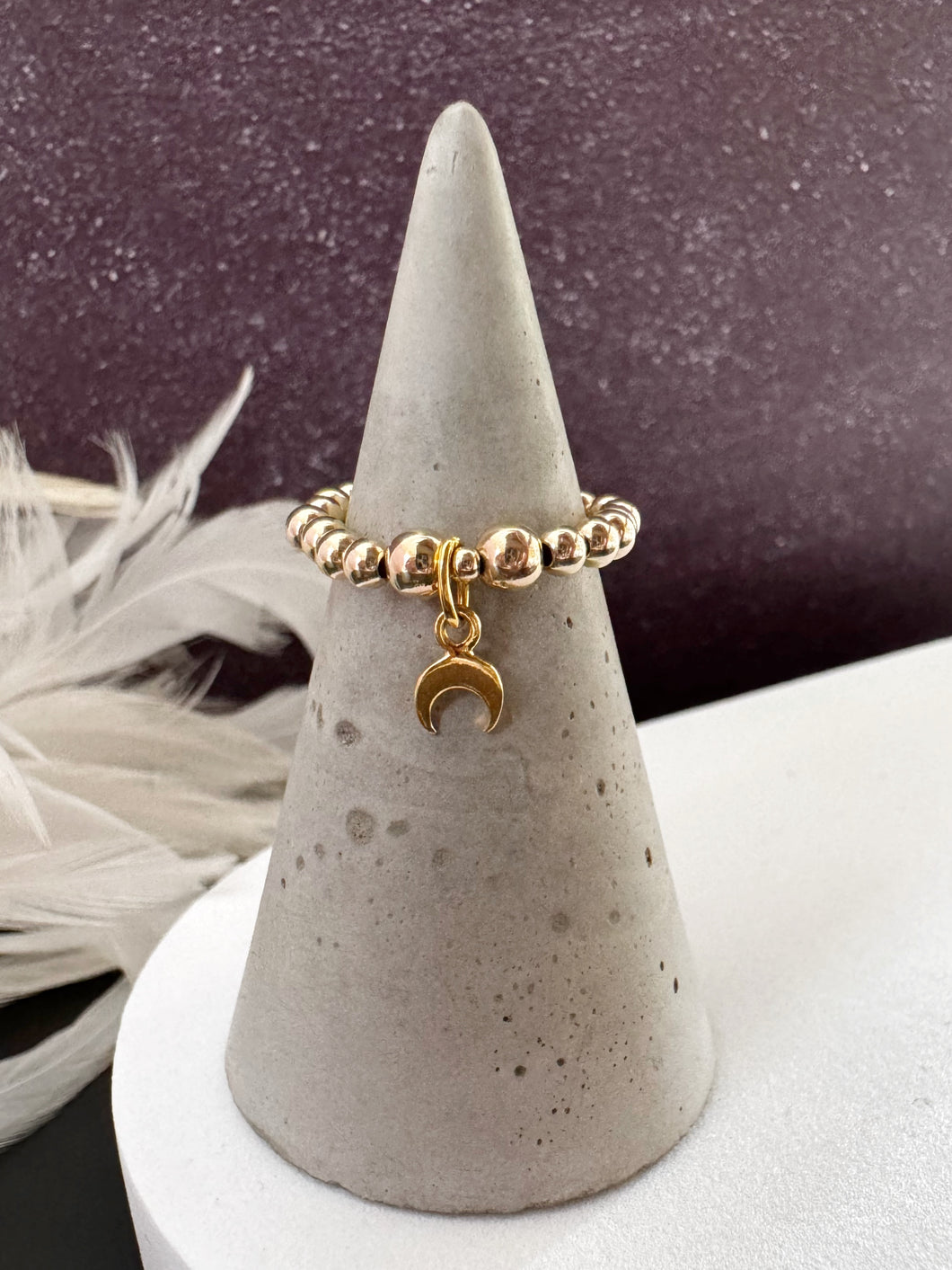 Half Moon Charm Beaded Stretch Ring