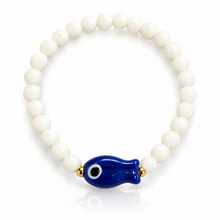Load image into Gallery viewer, Ceramic Fish and White Glass Bracelet - 12 colours
