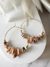 Load image into Gallery viewer, Gemstone Chip Beaded Stainless Steel 40mm Hoop Earrings
