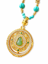 Load image into Gallery viewer, Beautifully intricate long beaded necklace - turquoise and gold
