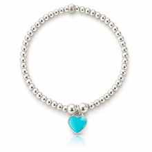 Load image into Gallery viewer, Turquoise Blue Enamel Heart Charm Beaded Bracelet
