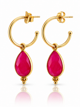 Load image into Gallery viewer, Fuchsia Chalcedony Teardrop hoop earrings
