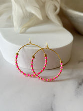 Load image into Gallery viewer, Neon Miyuki Beaded Stainless Steel 30mm Hoop Earrings
