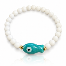Load image into Gallery viewer, Ceramic Fish and White Glass Bracelet - 12 colours
