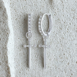 Slim Cross Crystal huggie hoop earrings