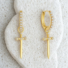 Load image into Gallery viewer, Slim Cross Crystal huggie hoop earrings
