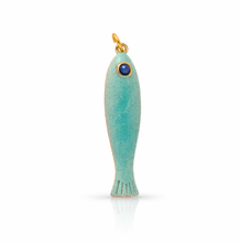 Load image into Gallery viewer, Green enamelled fish pendant charms

