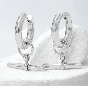 T Bar Chunky Stainless Steel Huggie Earrings