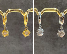 Load image into Gallery viewer, Sun CZ huggie hoop earrings

