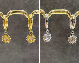 Sun CZ huggie hoop earrings