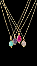 Load image into Gallery viewer, Dainty Teardrop Gemstone Pendant 18” Gold Fill Necklace
