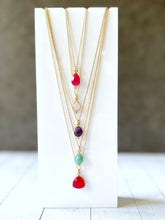 Load image into Gallery viewer, Dainty Teardrop Gemstone Pendant 18” Gold Fill Necklace
