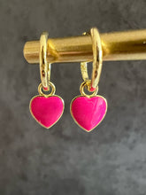 Load image into Gallery viewer, Enamel Heart Charm huggie hoop earrings

