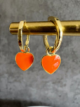 Load image into Gallery viewer, Enamel Heart Charm huggie hoop earrings
