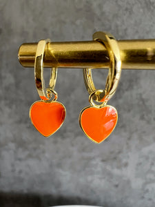 Enamel Heart Charm huggie hoop earrings