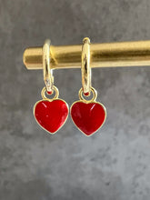 Load image into Gallery viewer, Enamel Heart Charm huggie hoop earrings

