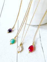 Load image into Gallery viewer, Dainty Teardrop Gemstone Pendant 18” Gold Fill Necklace
