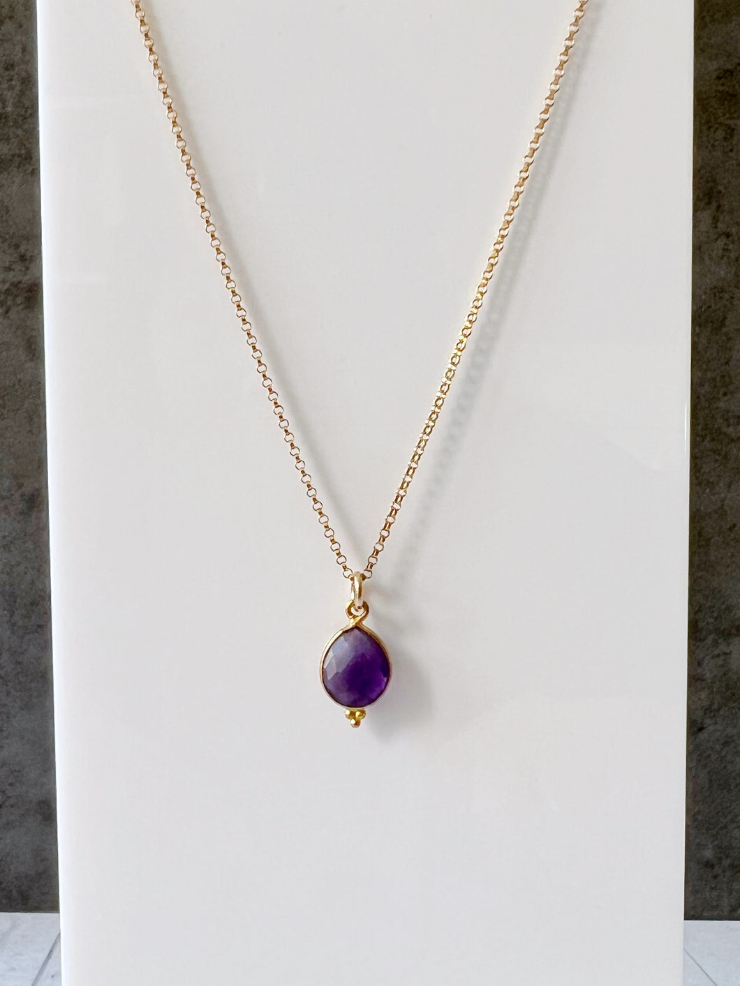 Dainty Teardrop Gemstone Pendant 18” Gold Fill Necklace