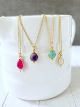 Load image into Gallery viewer, Dainty Teardrop Gemstone Pendant 18” Gold Fill Necklace
