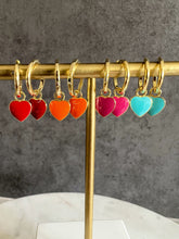 Load image into Gallery viewer, Enamel Heart Charm huggie hoop earrings
