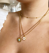 Load image into Gallery viewer, Gold Boho “Summer Vibes” Amazonite Round Sunburst Pendant Necklace

