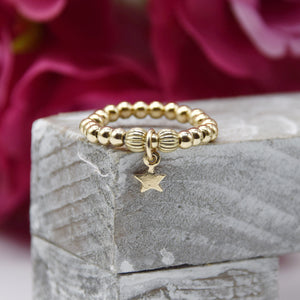 Textured Star Charm Bead Stretch Ring