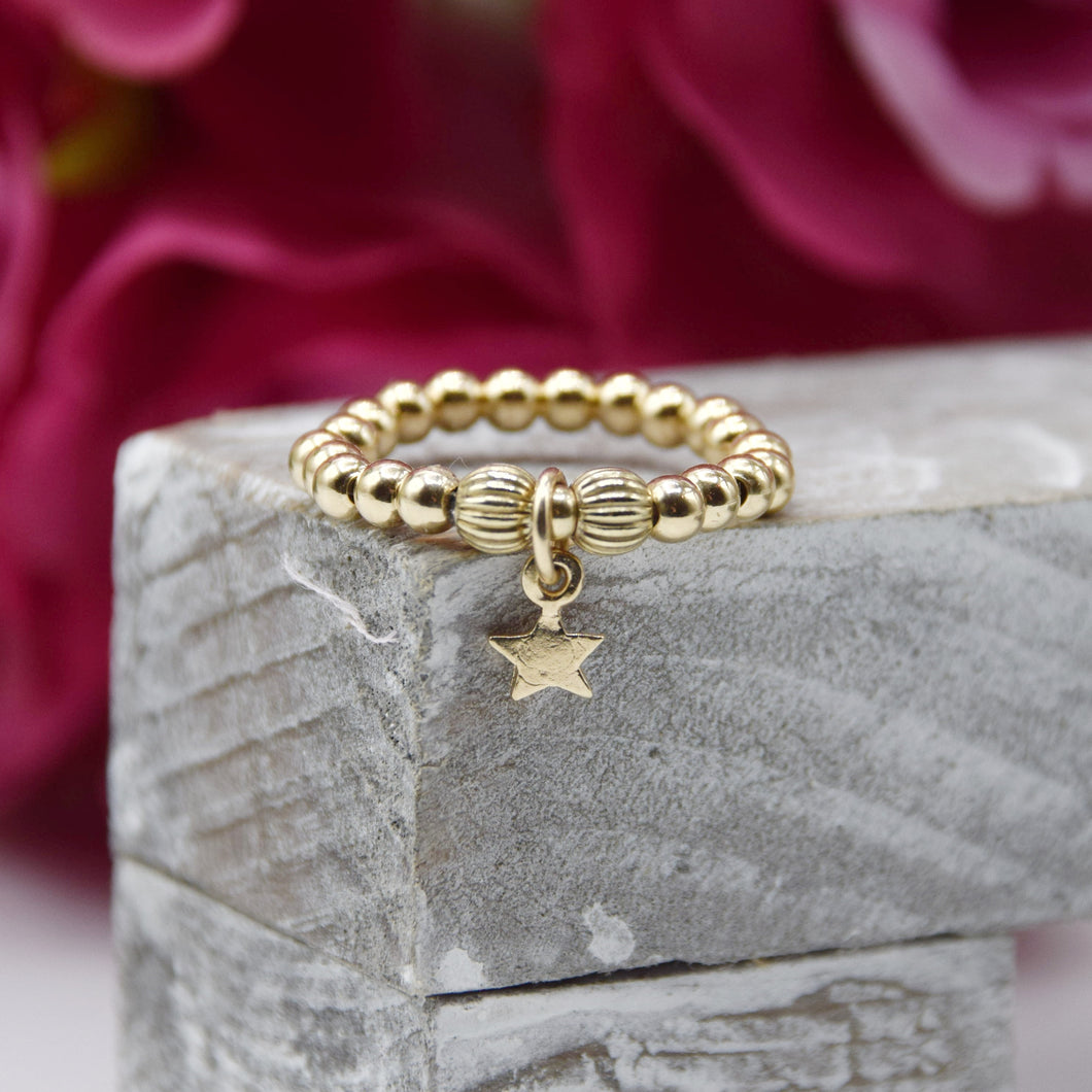Textured Star Charm Bead Stretch Ring