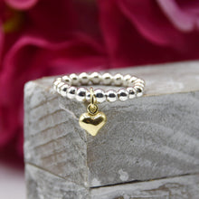 Load image into Gallery viewer, Puff Heart Charm Bead Stretch Ring
