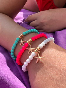 Gold Vermeil Starfish Charm 6mm Beaded Bracelet