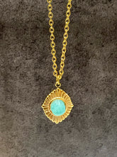 Load image into Gallery viewer, Gold Boho “Summer Vibes” Amazonite Pleated Pendant Necklace
