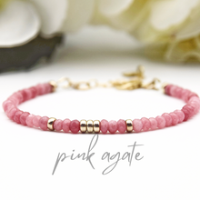 Load image into Gallery viewer, Pink Agate and 14k Gold Filled Dainty Bracelet
