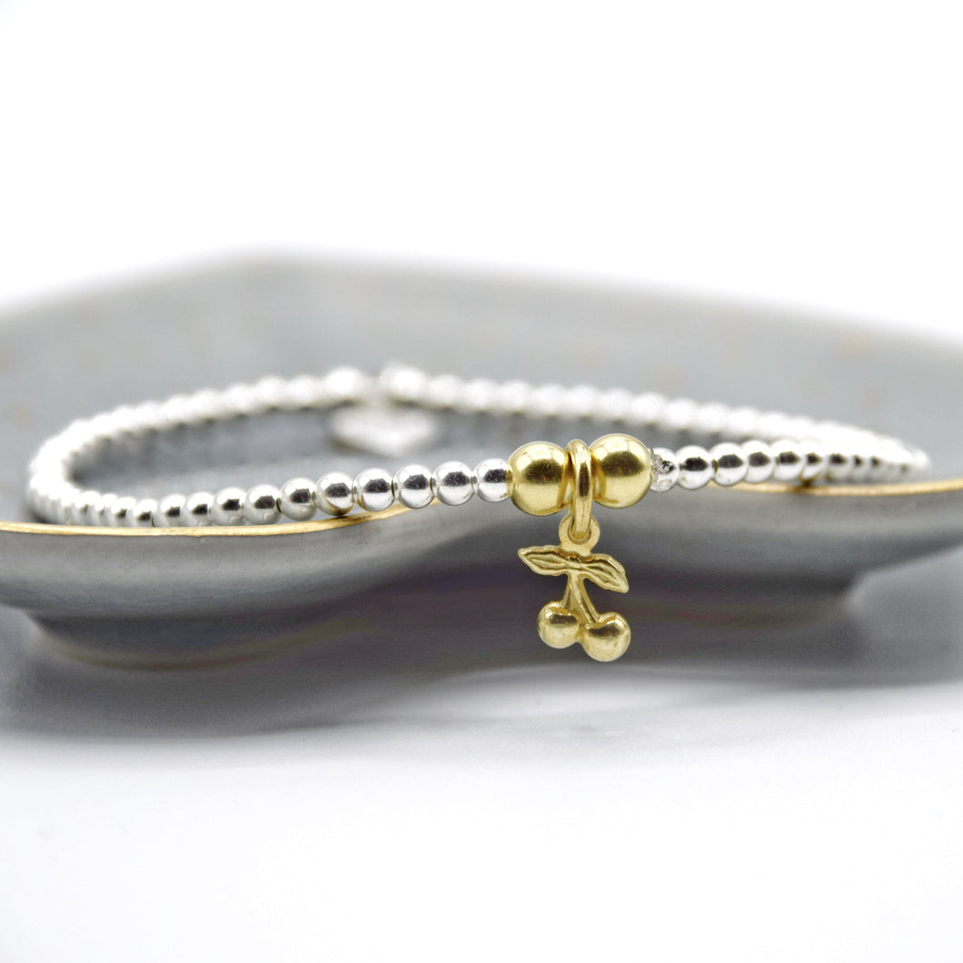 Sterling Silver/Gold Vermeil bead bracelet with Cherry Charm