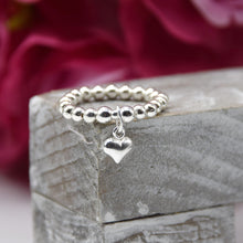 Load image into Gallery viewer, Puff Heart Charm Bead Stretch Ring
