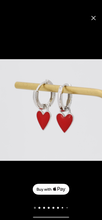 Load image into Gallery viewer, Red Enamel heart huggie hoop earrings
