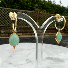 Load image into Gallery viewer, Amazonite Teardrop Gemstone hoop earrings
