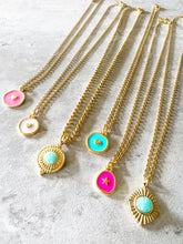 Load image into Gallery viewer, Gold Boho “Summer Vibes” Amazonite Pleated Pendant Necklace
