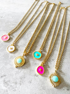 Gold Boho “Summer Vibes” Amazonite Pleated Pendant Necklace